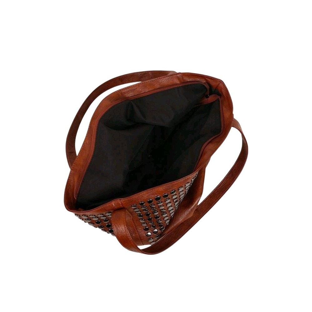 Studded Tote Bag Brown Faux Leather Shoulder Bag Women Large Hobo Purse - Picture 6 of 7